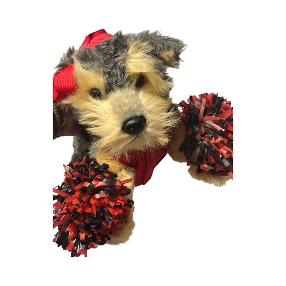 Plush Dog Toy with Red and Black Pom Poms - Picture 1 of 4
